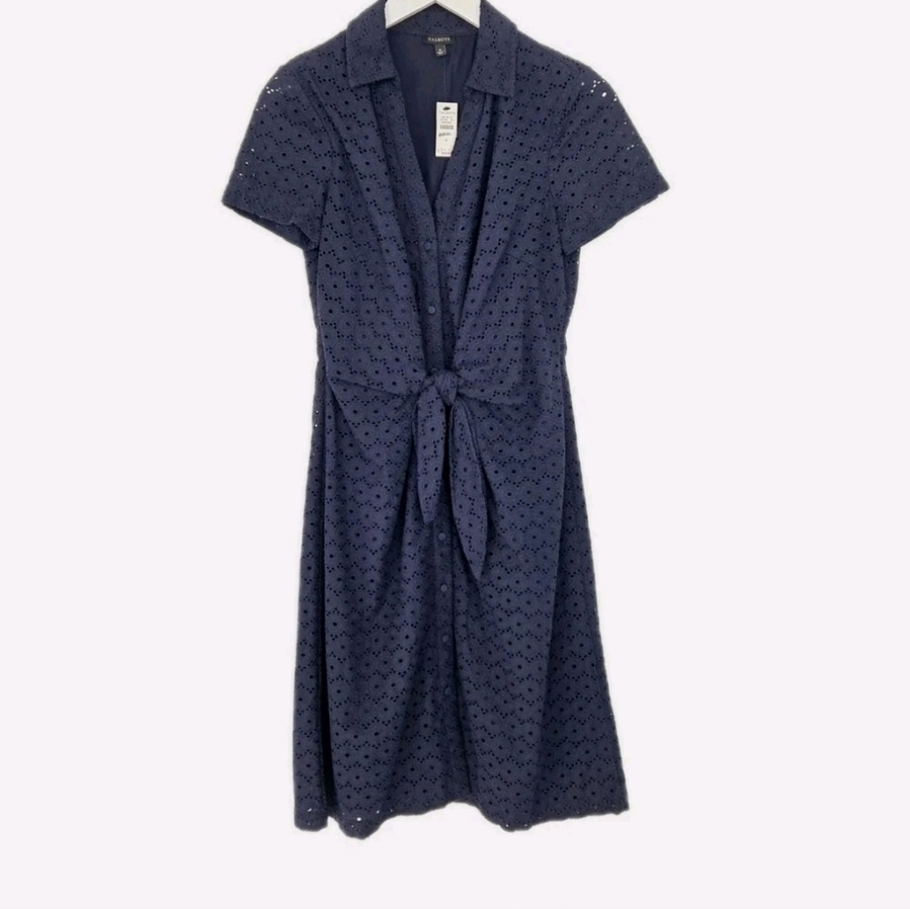 Talbots Blue Short Sleeve Eyelet Tie-Front Dress Size 6 NWT - Picture 3 of 12